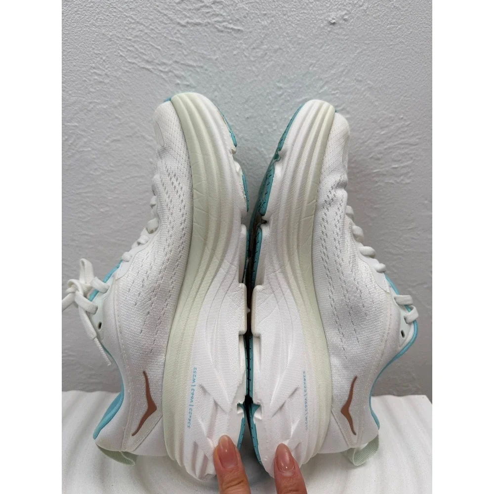 HOKA Bondi 8 Women's Running Shoes White Blue Cushioned Sneakers Size 7B